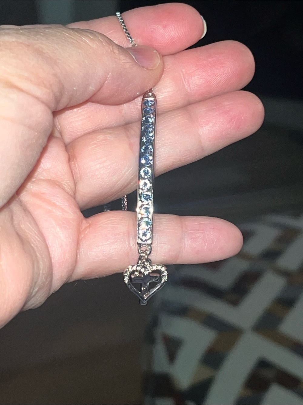 New Brilliance Crystal Heart & Cross Bar Adjustable Bracelet - Picture 5 of 9